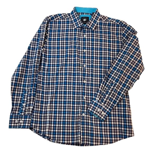 Bachrach Mens Size XL Long Sleeve Button Up Check Blue Shirt 100% Cotton - Picture 1 of 9